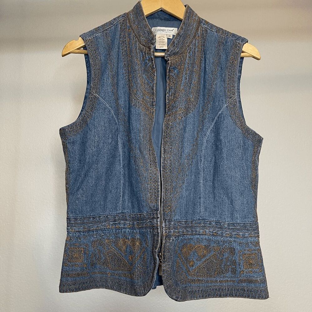 90s Denim‎ Embroidered Vest Boho Western Festival